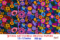 Folk art floral digital paper Colorful flower Ethnic pattern Product Image 1