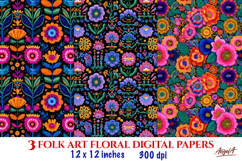 Folk art floral digital paper Hand drawn flower pattern Product Image 1