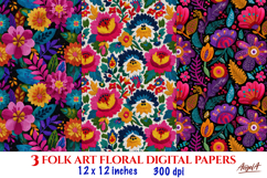 Folk art floral digital paper Embroidery sublimation pattern Product Image 1