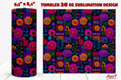 Folk art flowers tumbler Embroidery Floral tumbler wrap PNG Product Image 1
