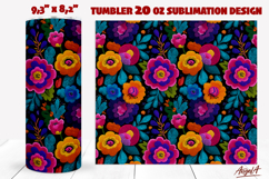 Folk art flowers tumbler Embroidery Floral tumbler wrap PNG Product Image 1