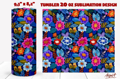 Folk art flowers tumbler Embroidery Floral tumbler wrap PNG Product Image 1