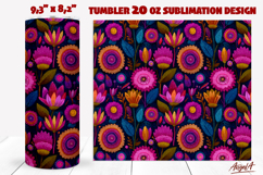 Folk art flowers tumbler Pink Floral embroidery design Product Image 1