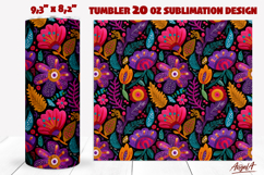 Folk art flowers tumbler Pink Floral embroidery design Product Image 1