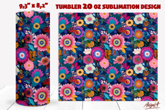 Folk art flowers tumbler design Pink Floral tumbler wrap PNG Product Image 1