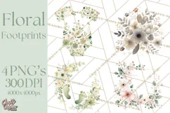 Baby Shower Clipart, Floral Baby Footprints Clipart Png Product Image 1