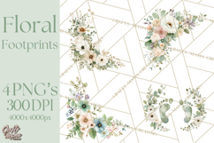 Baby Shower Clipart, Floral Baby Footprints Clipart Png Product Image 1