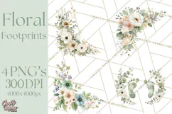 Baby Shower Clipart, Floral Baby Footprints Clipart Png Product Image 1