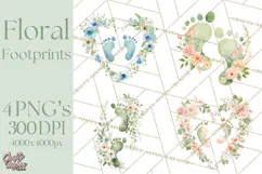Baby Shower Clipart, Floral Baby Footprints Clipart Png Product Image 1