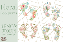 Baby Shower Clipart, Floral Baby Footprints Clipart Png Product Image 1