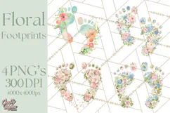 Baby Shower Clipart, Floral Baby Footprints Clipart Png Product Image 1