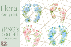 Baby Shower Clipart, Floral Baby Footprints Clipart Png Product Image 1