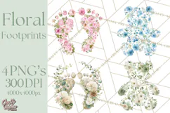 Baby Shower Clipart, Floral Baby Footprints Clipart Png Product Image 1