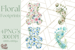 Baby Shower Clipart, Floral Baby Footprints Clipart Png Product Image 1