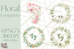 Baby Shower Clipart, Floral Baby Footprints Clipart Png Product Image 1