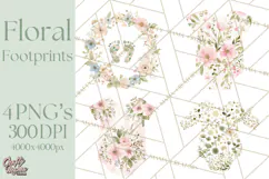 Baby Shower Clipart, Floral Baby Footprints Clipart Png Product Image 1