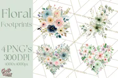 Baby Shower Clipart, Floral Baby Footprints Clipart Png Product Image 1