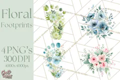 Baby Shower Clipart, Floral Baby Footprints Clipart Png Product Image 1