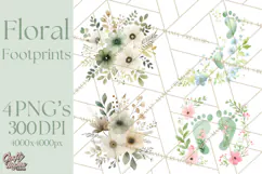 Baby Shower Clipart, Floral Baby Footprints Clipart Png Product Image 1