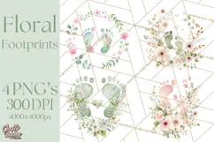 Baby Shower Clipart, Floral Baby Footprints Clipart Png Product Image 1