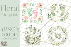 Baby Shower Clipart, Floral Baby Footprints Clipart Png Product Image 1