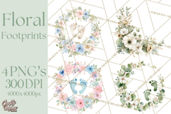 Baby Shower Clipart, Floral Baby Footprints Clipart Png Product Image 1