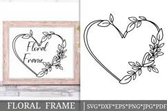 Floral Wreath Svg Cut File. Heart Leaves Frame Png Clipart. Product Image 1