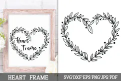Floral Wreath Svg Cut File. Heart Leaves Frame Png Clipart. Product Image 1