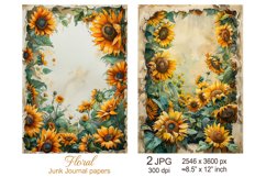 Floral frame Junk Journal page, sunflowers scrapbook paper Product Image 1
