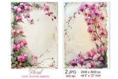 Floral frame Junk Journal page, pink orchid scrapbook papers Product Image 1