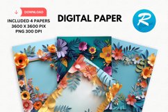 Floral Frame Digital Paper, Floral Background Product Image 1