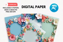 Floral Frame Digital Paper, Floral Background Product Image 1