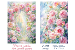 Roses flowers scrapbook papers, Floral Junk Journal pages Product Image 1