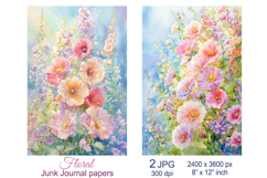 Garden flowers scrapbook papers, Floral Junk Journal pages Product Image 1