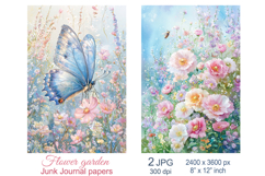 Garden flowers scrapbook papers, Floral Junk Journal pages Product Image 1