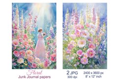 Floral Junk Journal pages, Garden flowers scrapbook papers Product Image 1