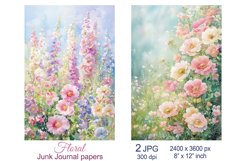Garden flowers scrapbook papers, Floral Junk Journal pages Product Image 1