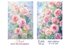 Garden flowers scrapbook papers, Floral Junk Journal pages Product Image 1