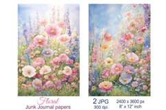 Garden flowers scrapbook papers, Floral Junk Journal pages Product Image 1
