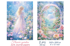 Girl in garden flowers scrapbook papers, Junk Journal pages Product Image 1