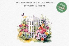 Floral Garden Fence Farm Flower Clipart PNG Scrapbooking Nursery Watercolor Transparent wedding invitation shirt designs sublimation printable digital bloom watercolor white floral garden fence, flowers clipart, sublimation nursery drawing, invitation