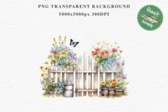Floral Garden Fence Farm Flower Clipart PNG Scrapbooking Nursery Watercolor Transparent wedding invitation shirt designs sublimation printable digital bloom watercolor white floral garden fence, flowers clipart, sublimation nursery drawing, invitation