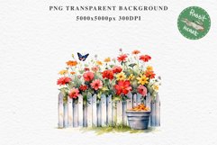 Floral Garden Fence Farm Flower Clipart PNG Scrapbooking Nursery Watercolor Transparent wedding invitation shirt designs sublimation printable digital bloom watercolor white floral garden fence, flowers clipart, sublimation nursery drawing, invitation
