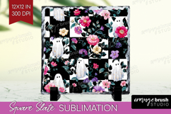 Floral Ghost Halloween Slate PNG Spooky Season Square Slate Product Image 1