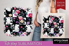 Floral Ghost Halloween Tote Bag Spooky Season Tote Bag PNG Product Image 1