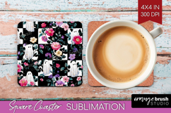 Floral Ghost Halloween Square Coaster Spooky Season Coaster Product Image 1