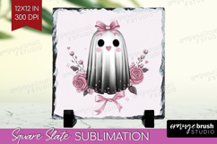 Floral Ghost Cute Slate PNG Pink Halloween Square Slate Product Image 1