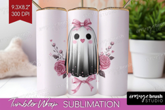 Floral Ghost Cute Tumbler Wrap Pink Halloween Tumbler PNG Product Image 1