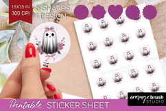 Floral Ghost Cute Round Sticker Pink Halloween Printable Product Image 1