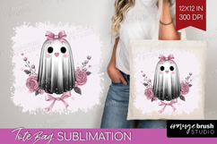 Floral Ghost Cute Tote Bag Pink Halloween Tote Bag PNG Product Image 1
